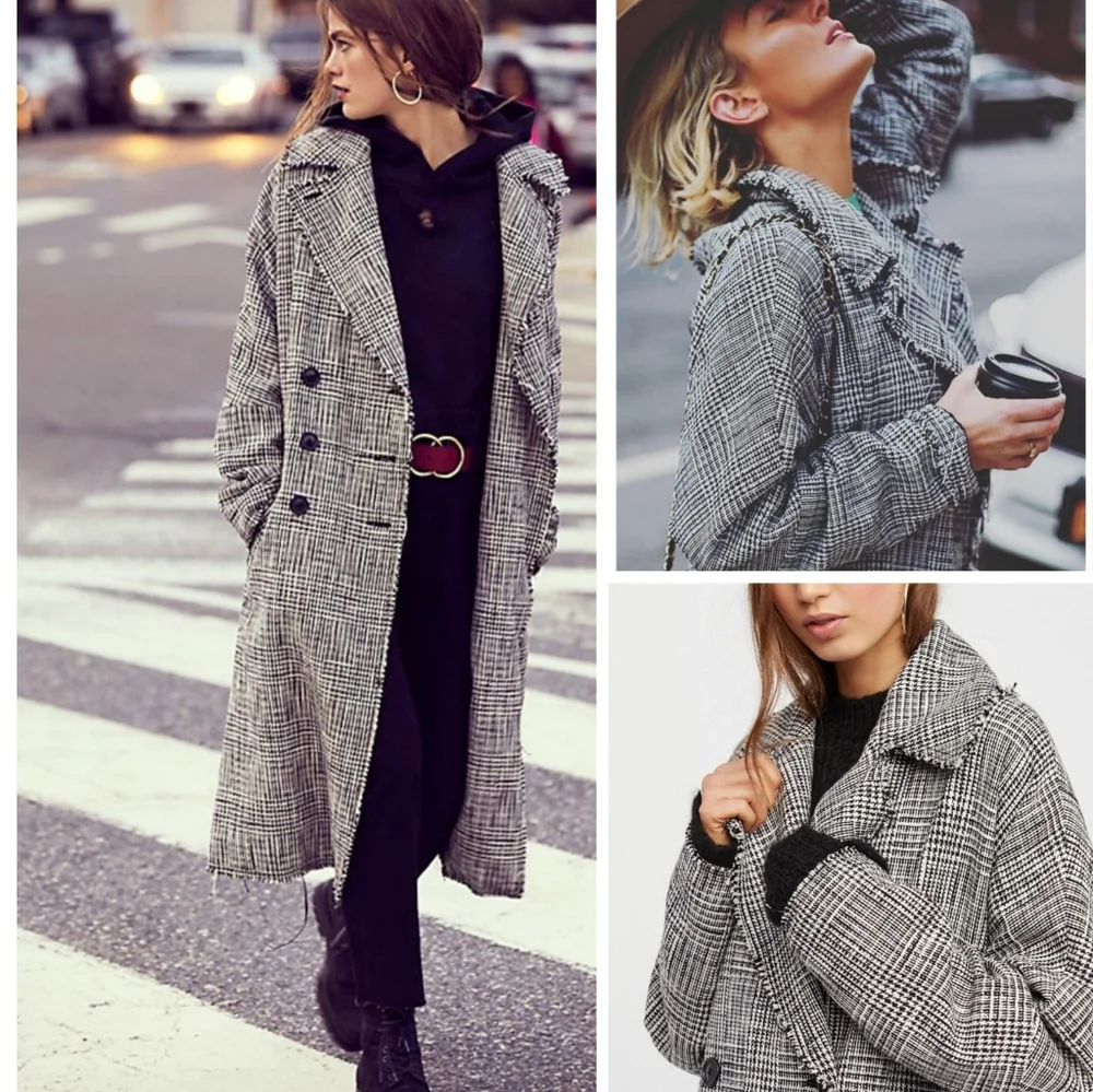Free People Menswear Plaid Tweed Coat maxi Houndstooth